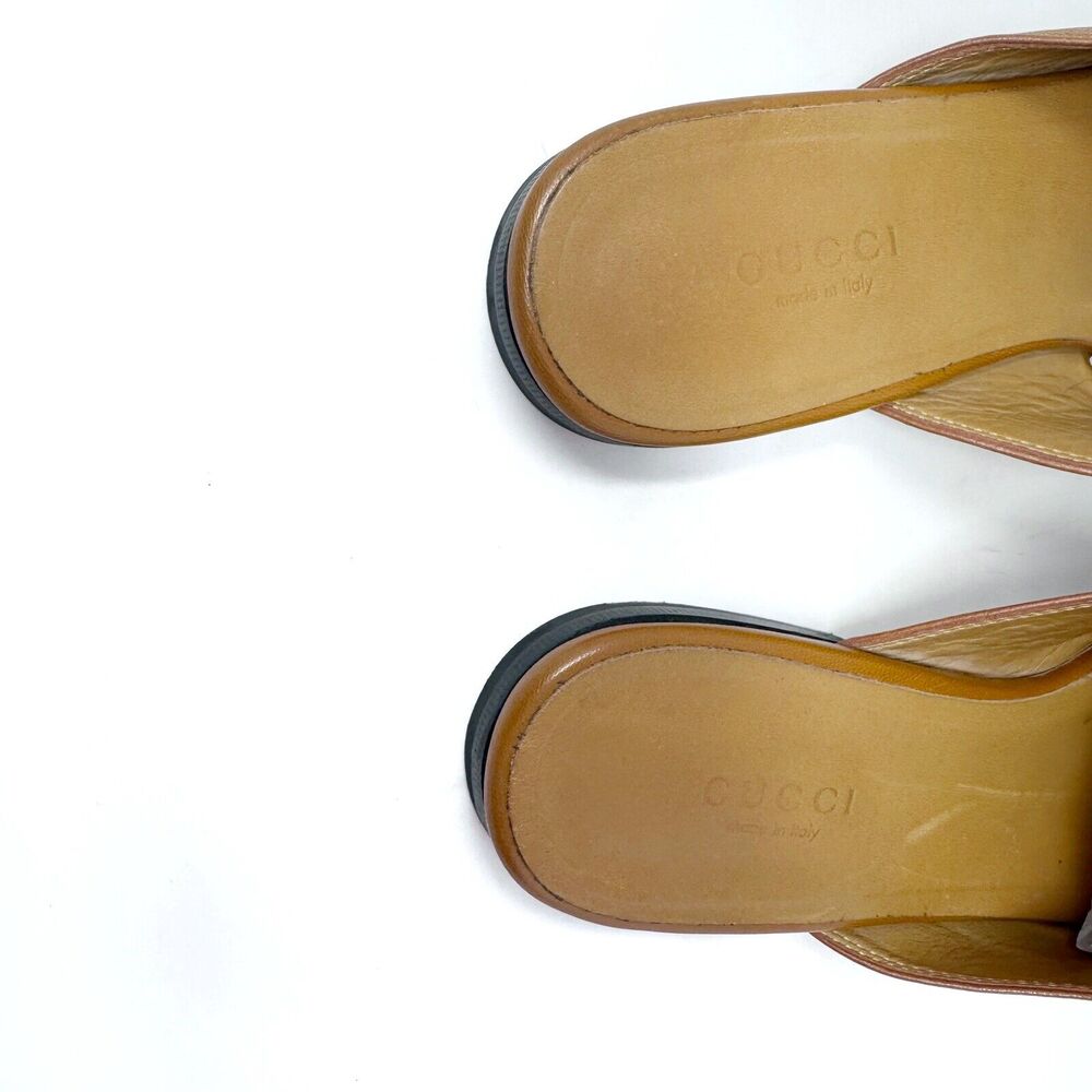 GUCCI Princetown Loafers Tan Brown Mules Shoes Slippers Horsebit EU 35.5 US 5.5 - Picture 5 of 13